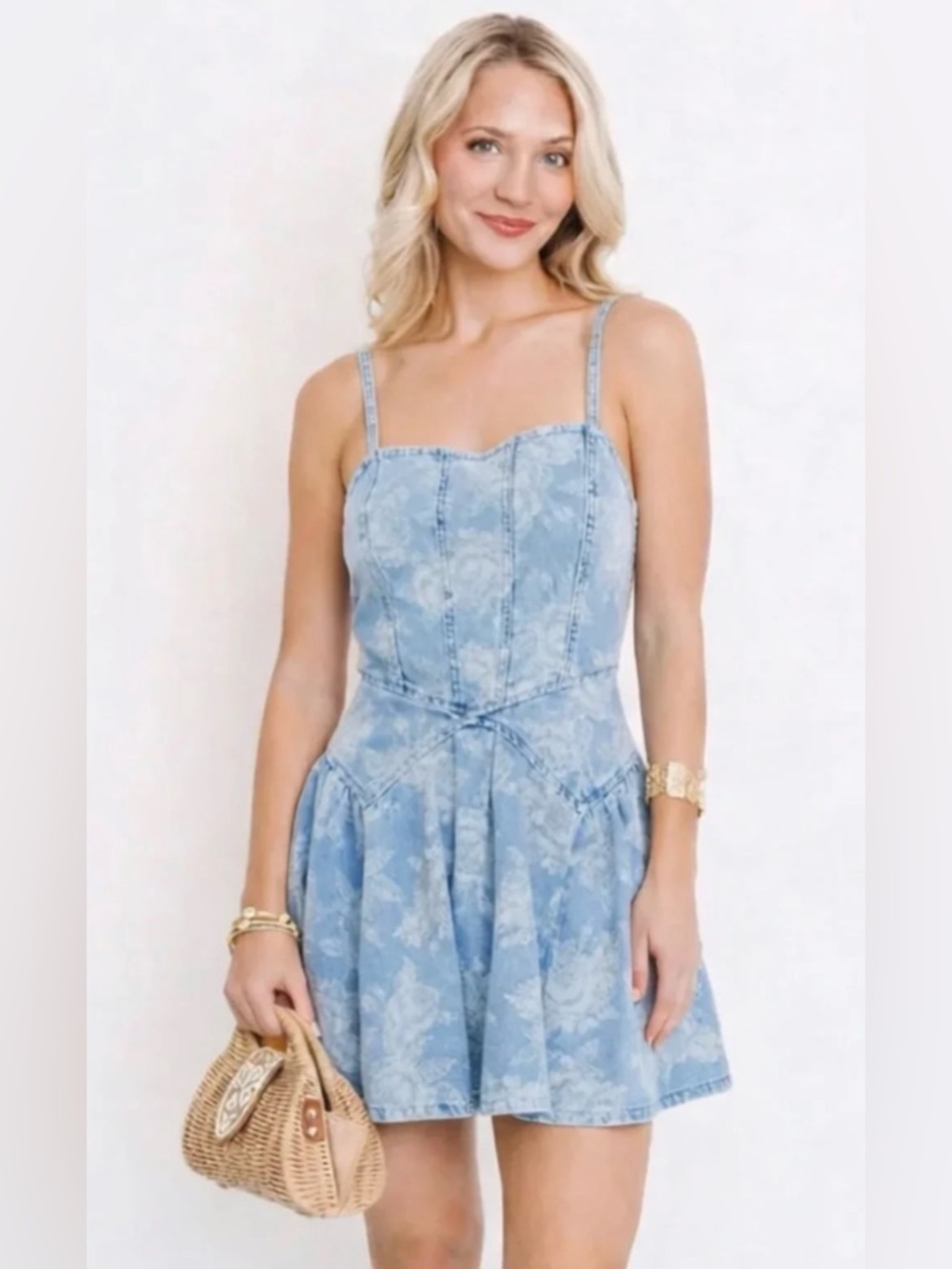 Steve Madden Frencesca Floral Pattern Denim Mini dress